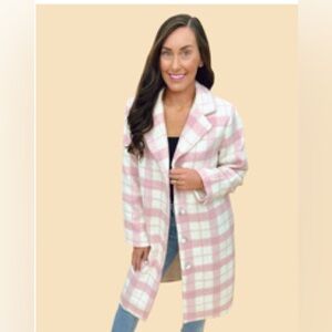 Stylish Pink and Cream Plaid Trench Coat